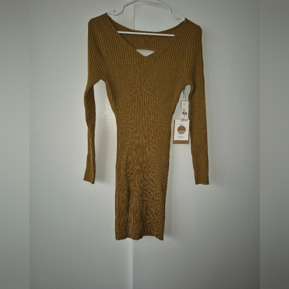 Ribbed Knit Dress in Brown